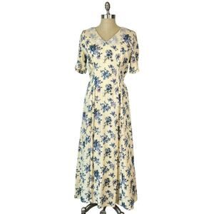 Vintage LA Los Angeles Gal Lace Collared Yellow Floral Maxi Dress (Sz M)